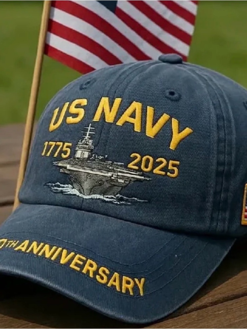 2 US Navy 250th Anniversary Embroidered Baseball Cap - Blue & Gold NWT
